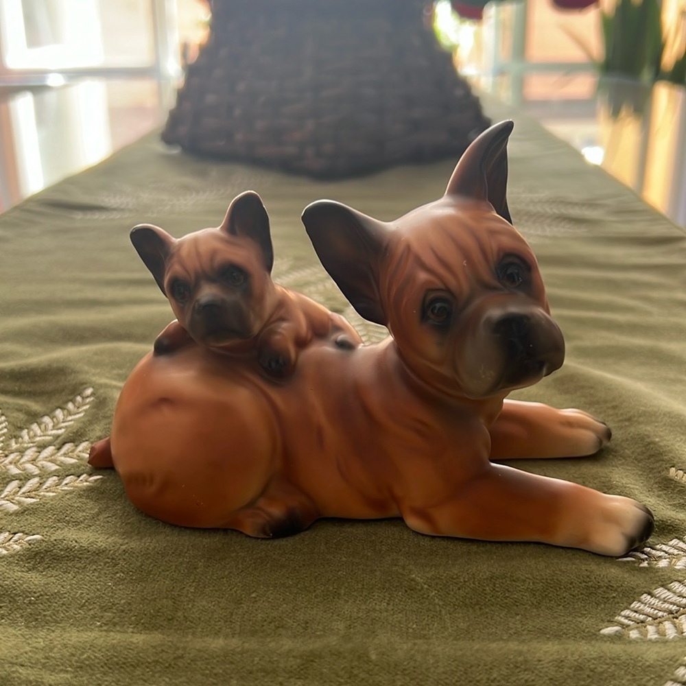 Vintage porcelain boxer,  Boston terrier  or bulldog Pair figurine.